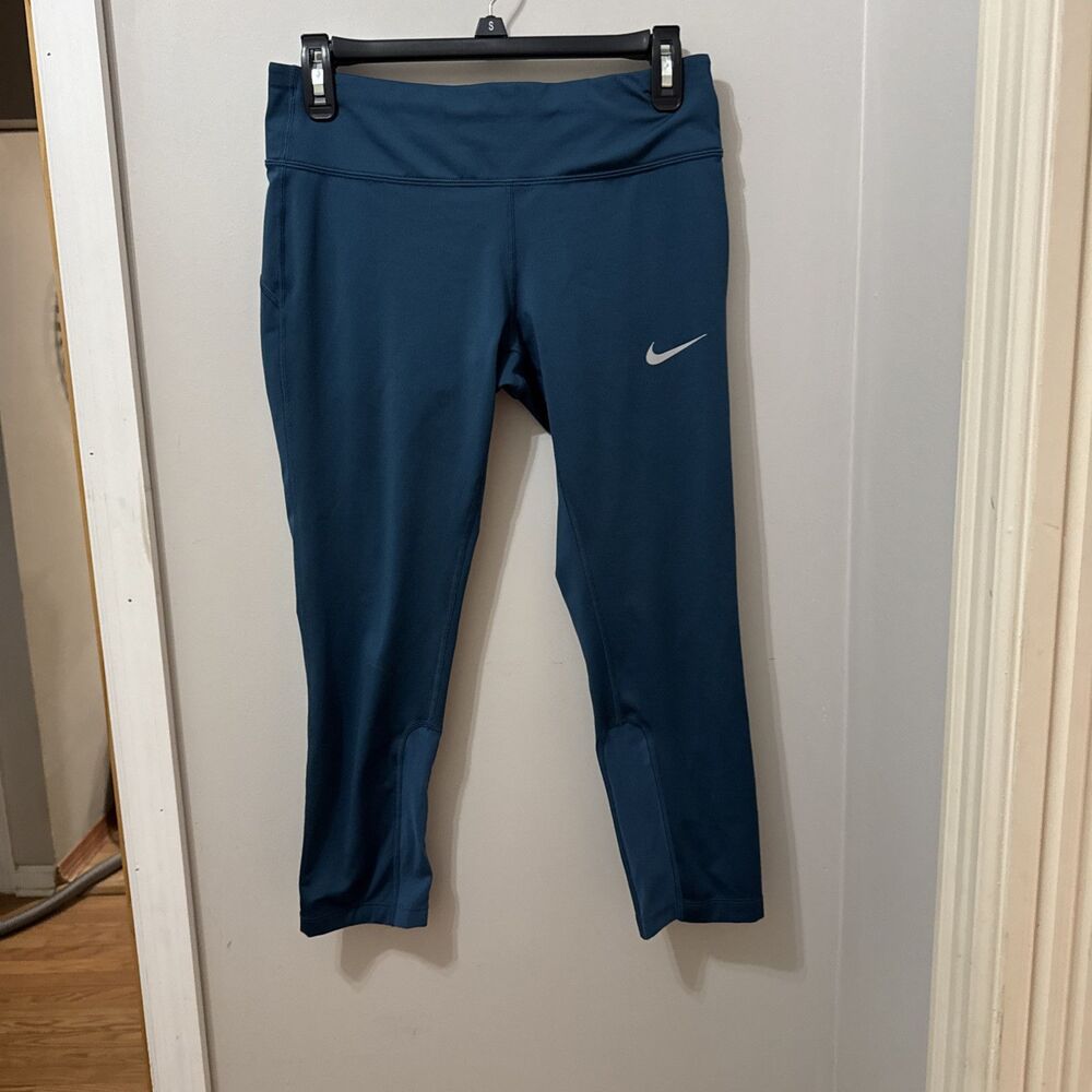 Nike Dri-Fit Athletic Teal Blue Speed Cropped Mesh Legging Pants Women's Size M